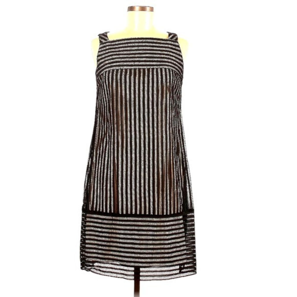 NWT Steven Madden 6 black lace nude layered A line square neck art deco dress